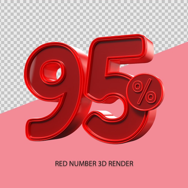 Numero percentuale 3d 95 colore rosso per elemento di vendita del venerdì nero, elemento di sconto