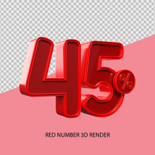 3d percentage nummer 45 rode kleur voor black friday-verkoopelement, kortingselement