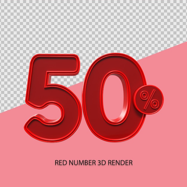 3d-percentage nummer 50 rode kleur voor black friday-verkoopelement, kortingselement