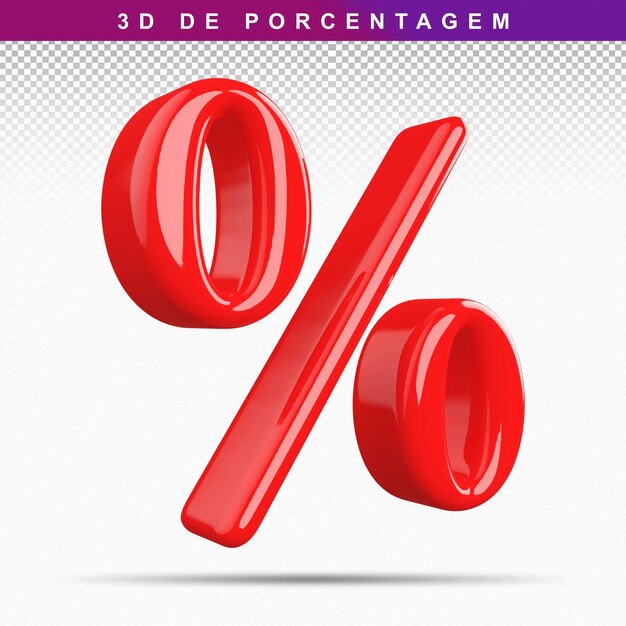 3d percentage symbol red render