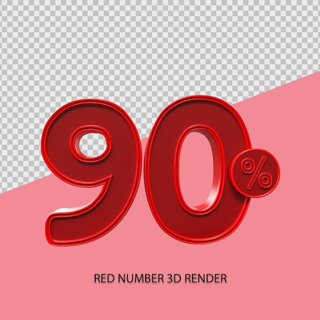 3d-percentagenummer 90 rode kleur voor black friday-verkoopelement, kortingselement