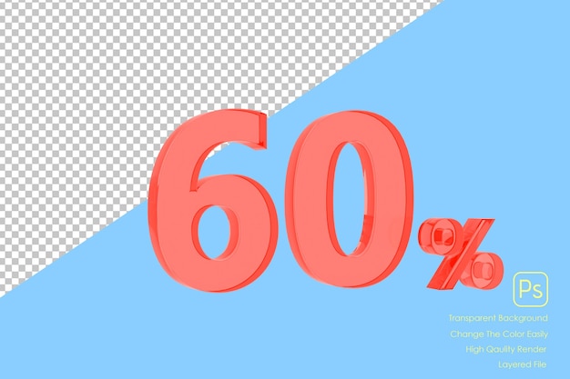 3D Percentagepictogram 3D in rood glas op witte achtergrond 3d illustratie