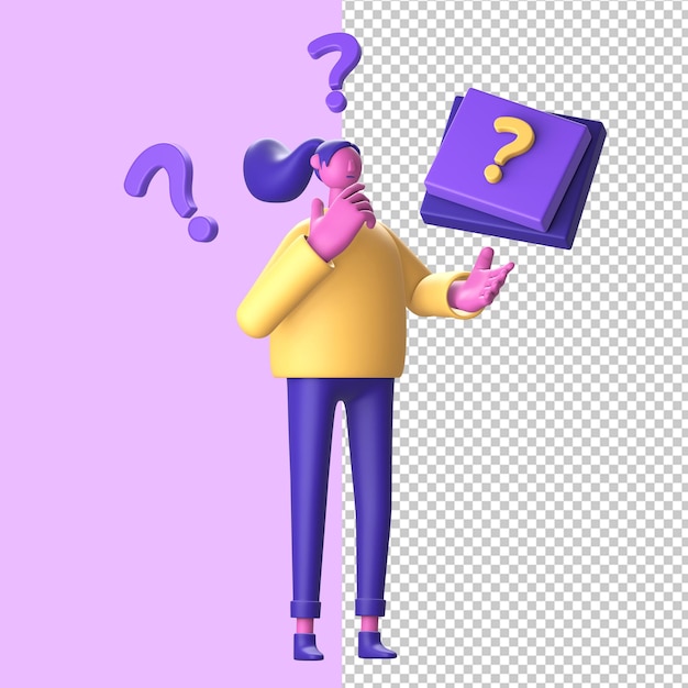 PSD 3d-personage met vraagteken voor ui ux web mobiele apps sociale media