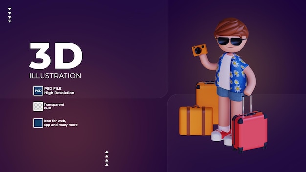 3D-personage reizen wanneer zomervakantie