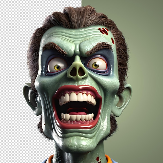 PSD 3d-personage scary zombie gezicht 3d-rendering stijl op transparante achtergrond