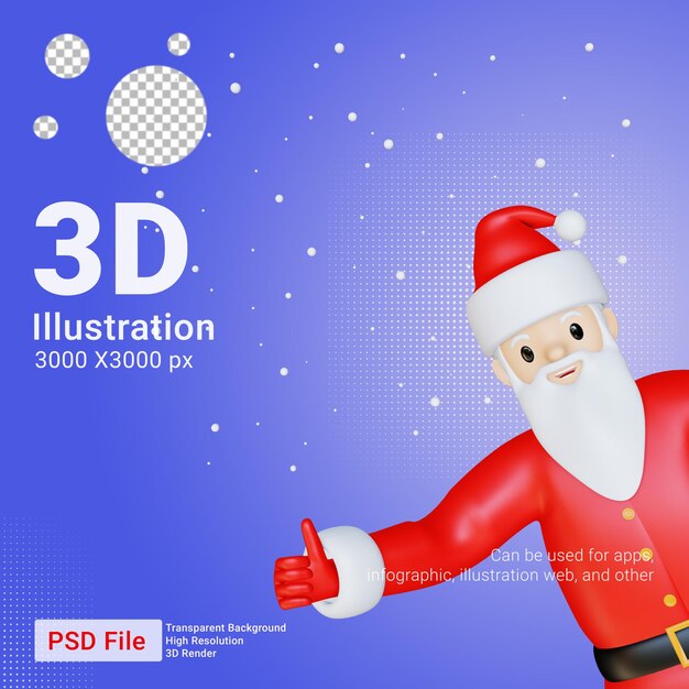 3d-personage van de kerstman duimen omhoog