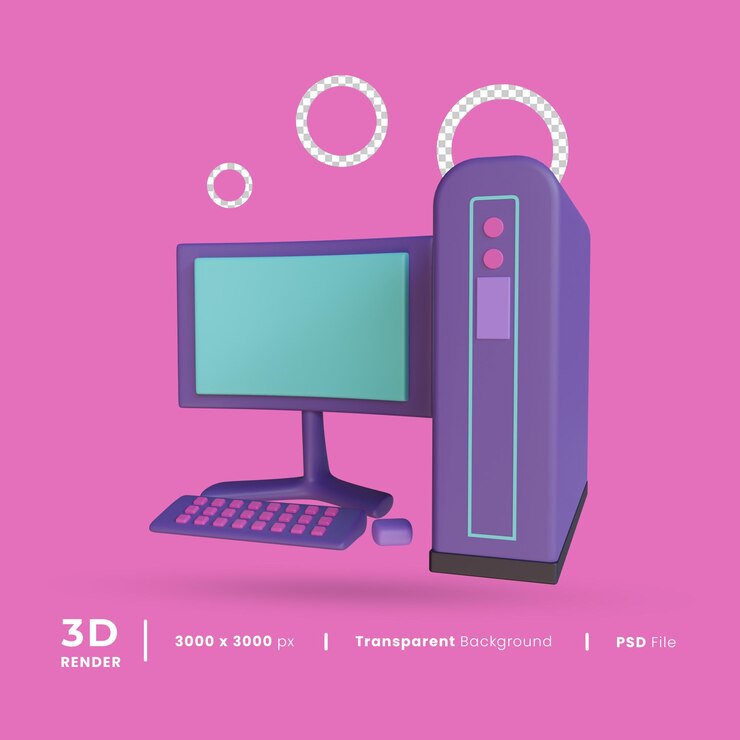 PSD 3d personal computer object with transparent background premium psd
