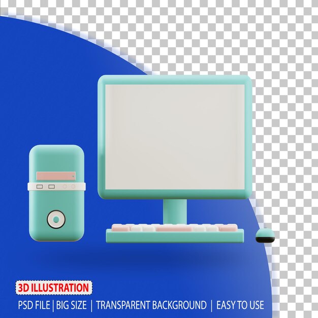 3D-personlig computer eller pc illustration ikon uddannelse gengivelse med gennemsigtig baggrund