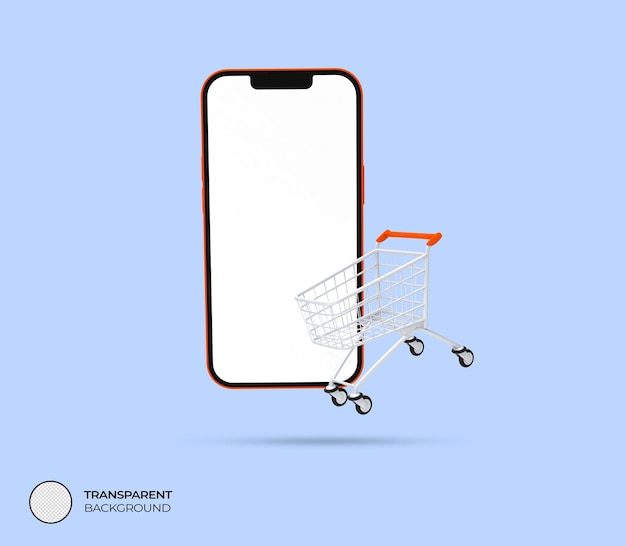 3D Phone with Shopping Cart PSD