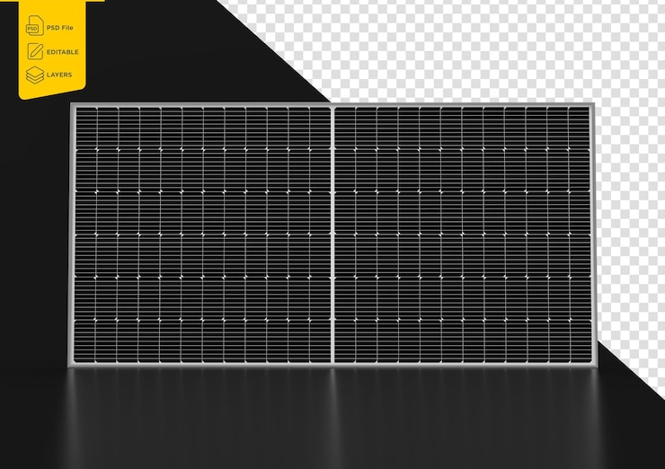 PSD 黒い背景に隔離された3d太陽電池パネル 3dイラスト