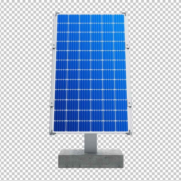 PSD 3d photovoltaic solar panel with blue reflection on suspended steel and concrete base transparent b
