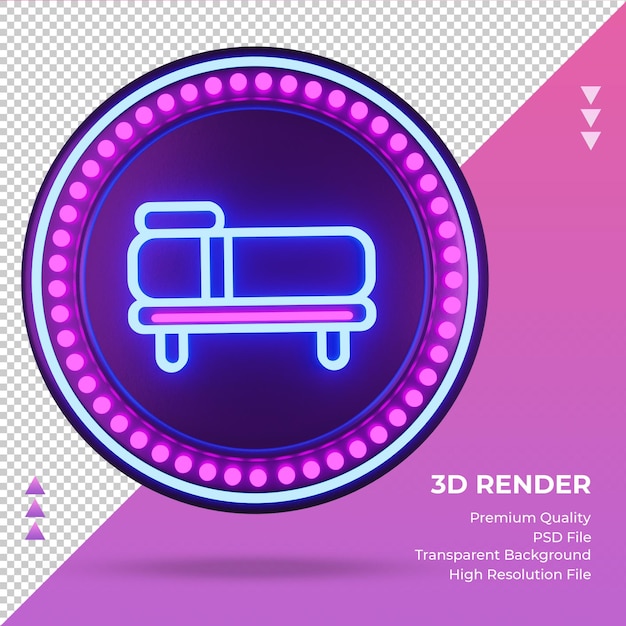 PSD 3d-pictogram bed hotel neon teken rendering vooraanzicht