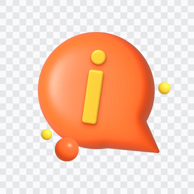 PSD 3d-pictogram een oranje i-letterpictogram met een bel en de letter i op een transparante achtergrond