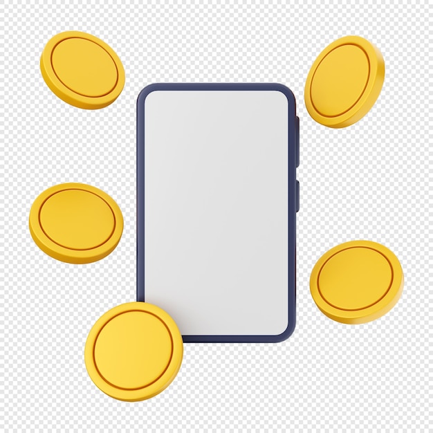 3D-pictogram geld contant geld dollar munten smartphone illustratie weergave