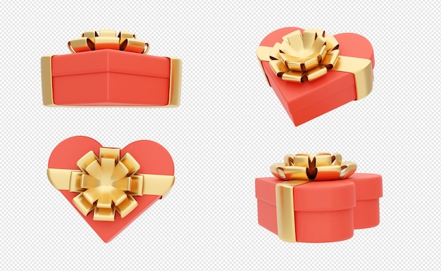 3D-pictogram geschenkdoos aanwezig rood goud luxe liefde hartvorm