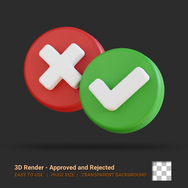 3d-pictogram goedgekeurd en afgewezen illustratie met transparante achtergrond
