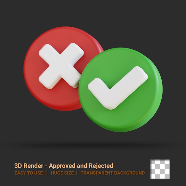 PSD 3d-pictogram goedgekeurd en afgewezen illustratie met transparante achtergrond