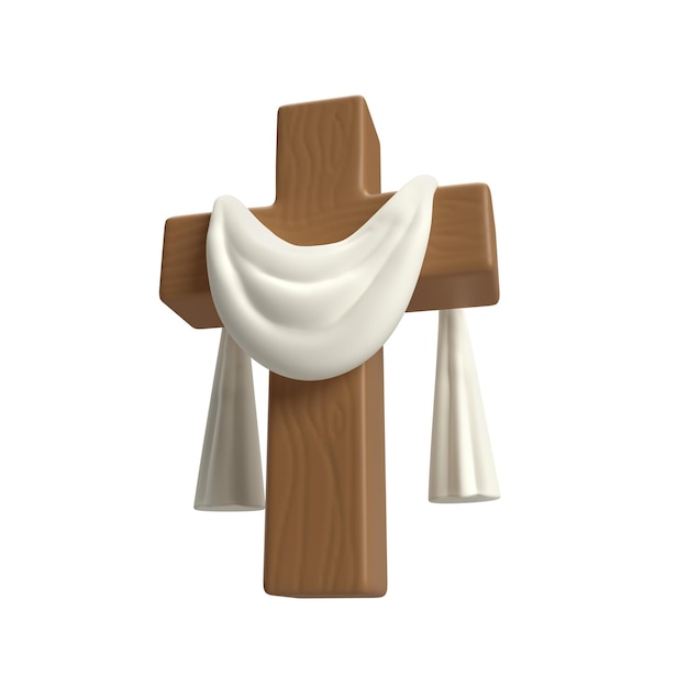 3D-pictogram Houten kruis witte doek van Jezus Christus Hij is opgestaan Pasen opstanding transparant png