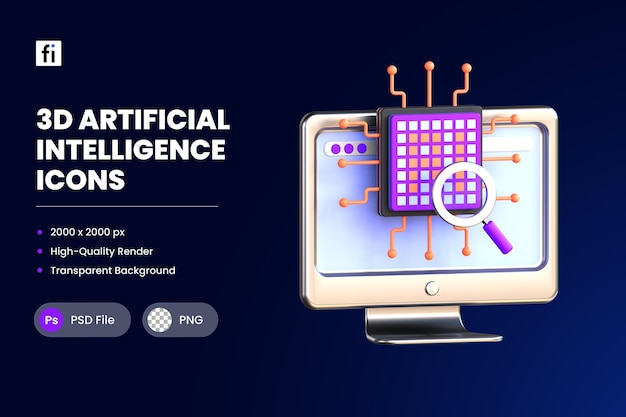 PSD 3d pictogram illustratie ai onderzoek machine learning