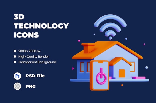 PSD 3d pictogram illustratie smart house iot internet der dingen