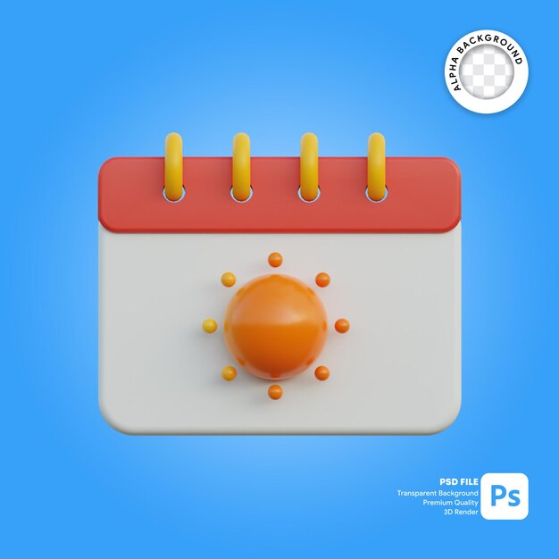 PSD 3d-pictogram kalender seizoen zomer