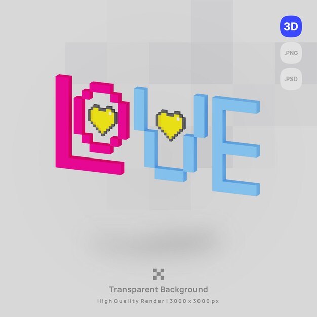 PSD 3d pictogram liefde valentijn liefde voxel illustratie concept pictogram
