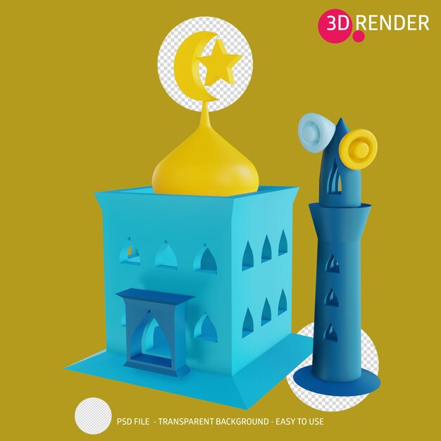 PSD 3d-pictogram moskee islamitische plaats van aanbidding