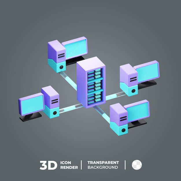 3d-pictogram netwerkcomputer en server