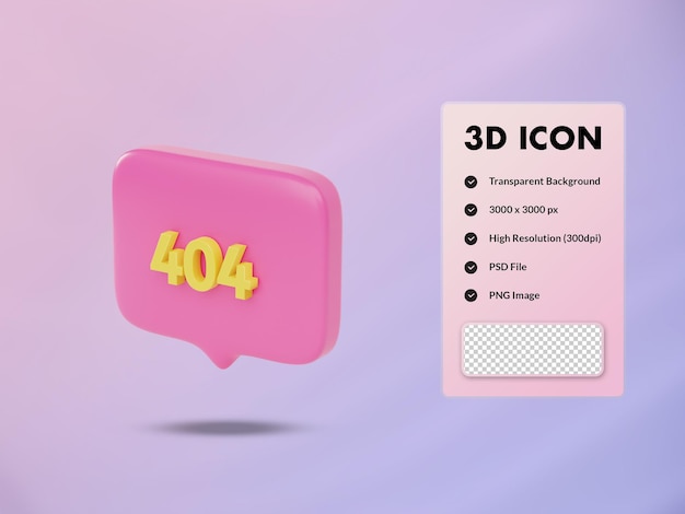 3D-pictogram van de bellentoespraak met 404-waarschuwing. 3D render illustratie