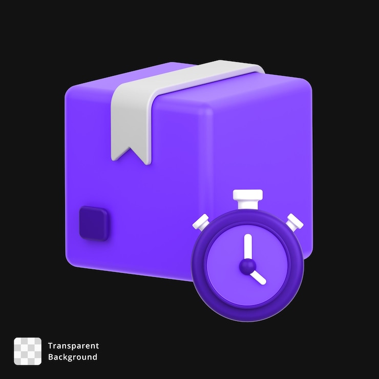 PSD 3d-pictogram van een pakket met een stophorloge