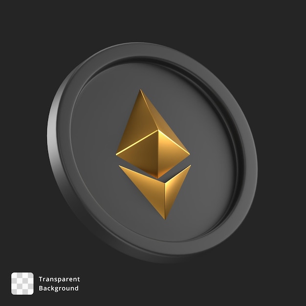 3d-pictogram van een zwarte munt met gouden ethereum-logo in het midden