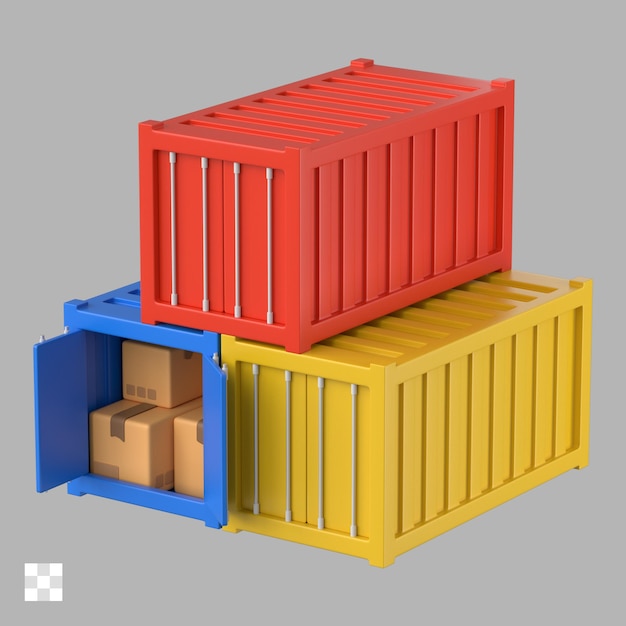 PSD 3d-pictogram van magazijnladingcontainers