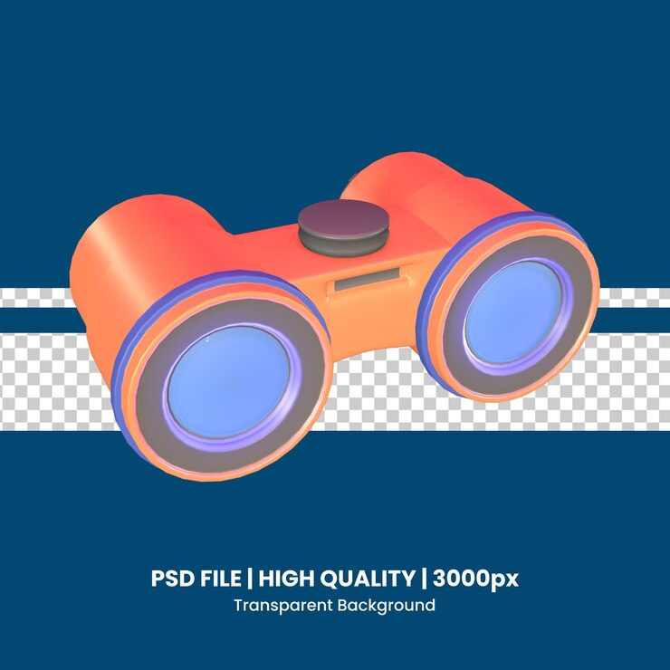 PSD 3d pictogram verrekijker weergegeven geïsoleerd op de gekleurde achtergrond