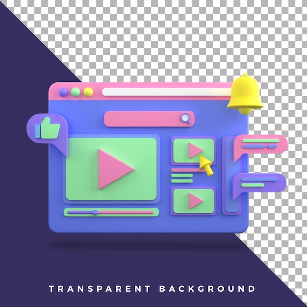 3d pictogram website ui ux video toepassing illustratie kleurrijk geïsoleerd object activa hoge kwaliteit
