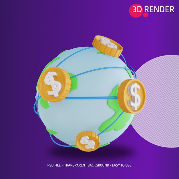 3d-pictogram wereldwijd geld