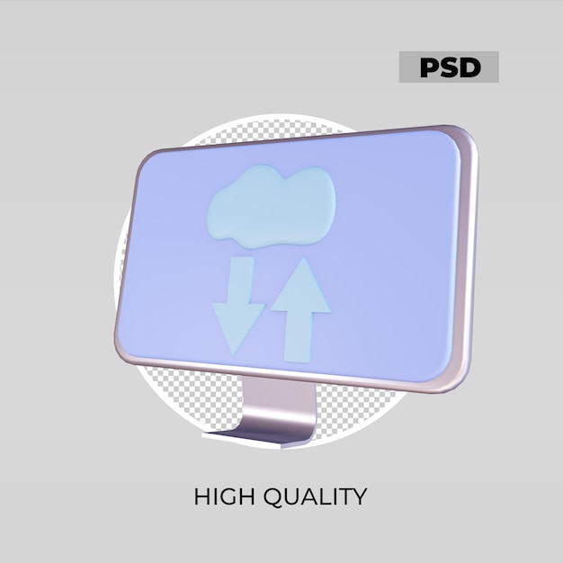 3d-pictogram wolken opslag computer uploaden en downloaden