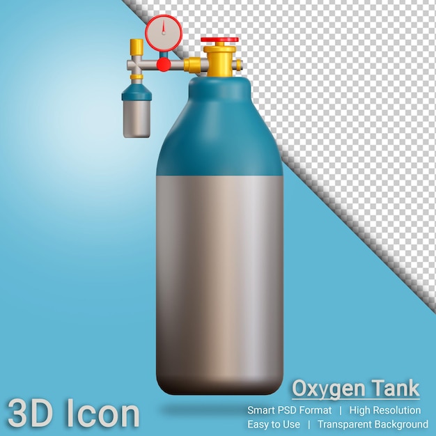 3D-pictogram Zuurstofbuistank met transparante achtergrond