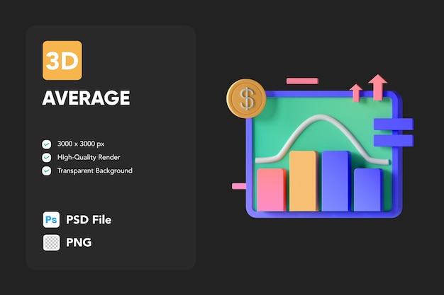 3D-pictogramillustratie Gemiddelde gegevensgrafiek Analytics