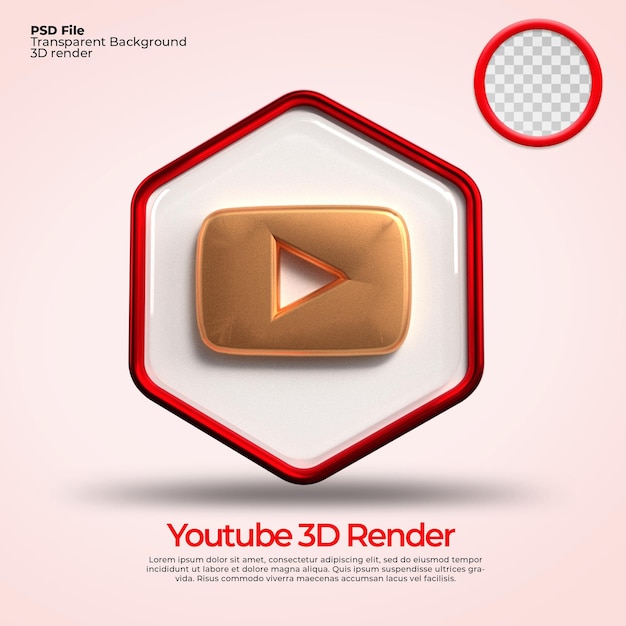 3d-pictogrammen transparant youtube met gouden stijlelementen