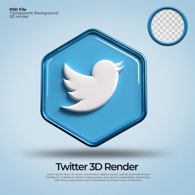 3D-pictogrammen transparante twitter met zeshoekige elementen