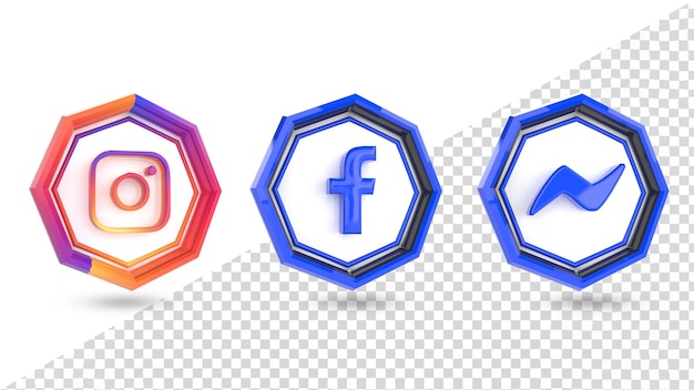 3D-pictogrammen van messenger instagram en facebook PSD