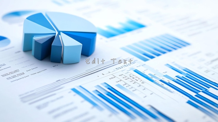 PSD 3d pie chart on financial reports