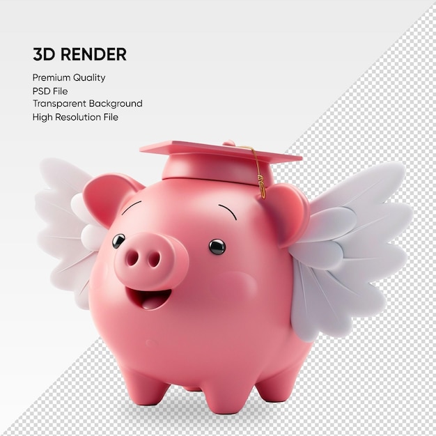 PSD 3d piggy bank render cute