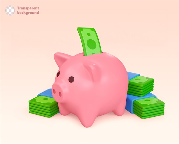 3d piggy bank with banknotes