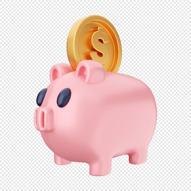 3d piggy bank with gold coin dollar