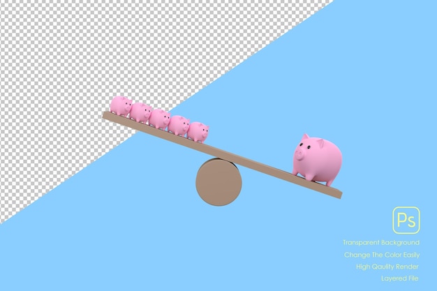 3d piggy bank on wood seesaw unbalancing saveing conceptxa