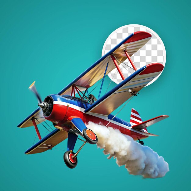 PSD 3d pilot cartoon flying a vintage biplane with black wheels and a brown and orange wing png psd