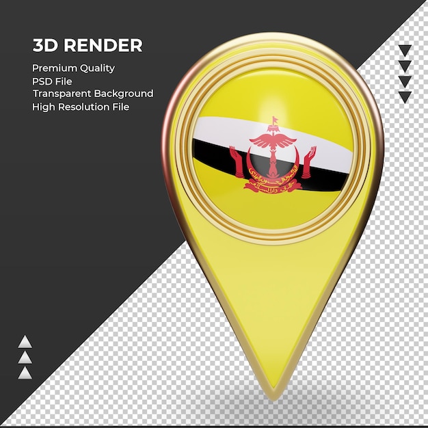 3d Pin Lokalizacji Brunei Darussalam Flaga Renderowania Widok Z Przodu