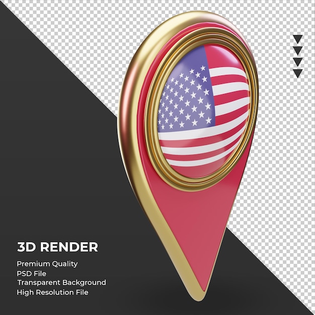 3d Pin Lokalizacji Flaga Ameryki Renderujący Widok Z Lewej Strony