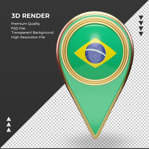 PSD 3d pin lokalizacji flaga brazylii renderowania widok z przodu